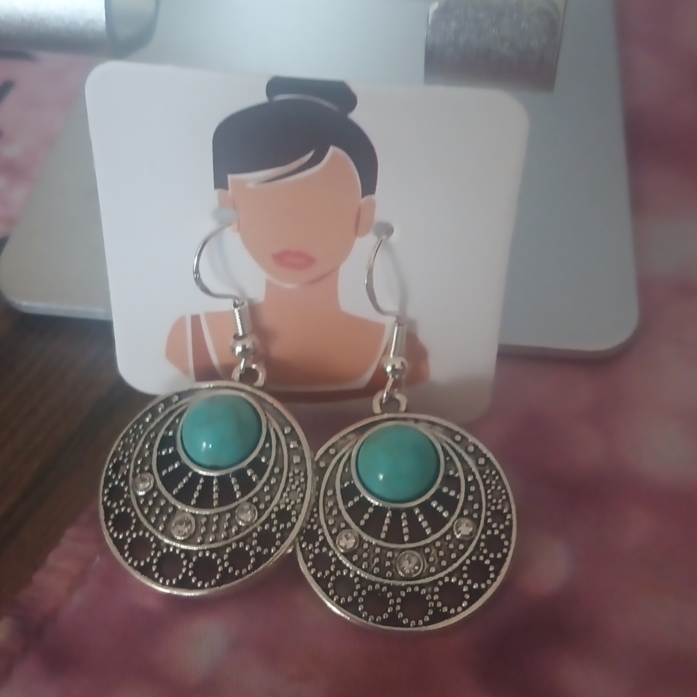 Silver and Turquoise Dangle Earrings. Set Of 2
